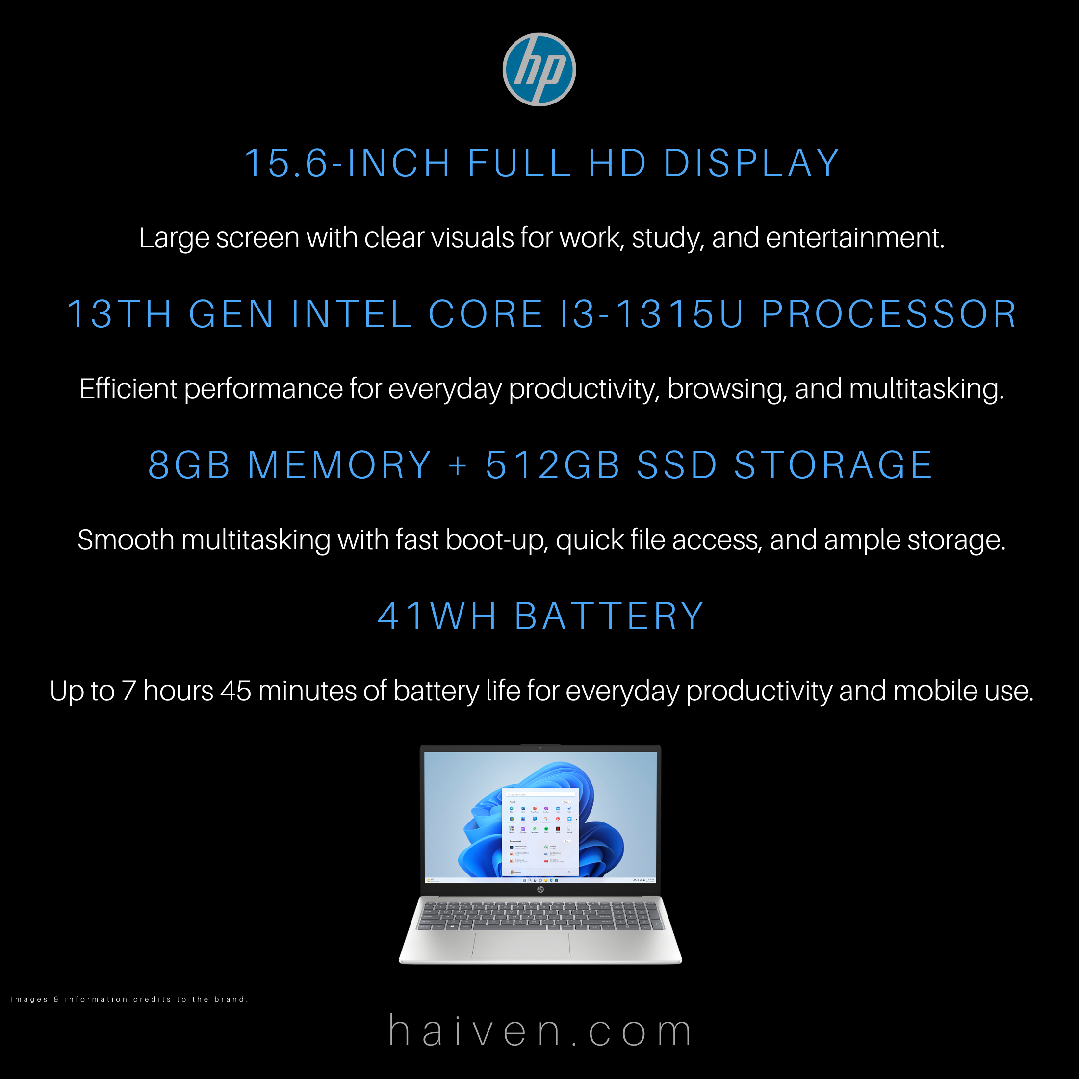 HP 15-FD0180NIA Core i3-1315U 8GB DDR4 512GB SSD 15.6-Inch FHD DOS Silver Backlit English Keyboard