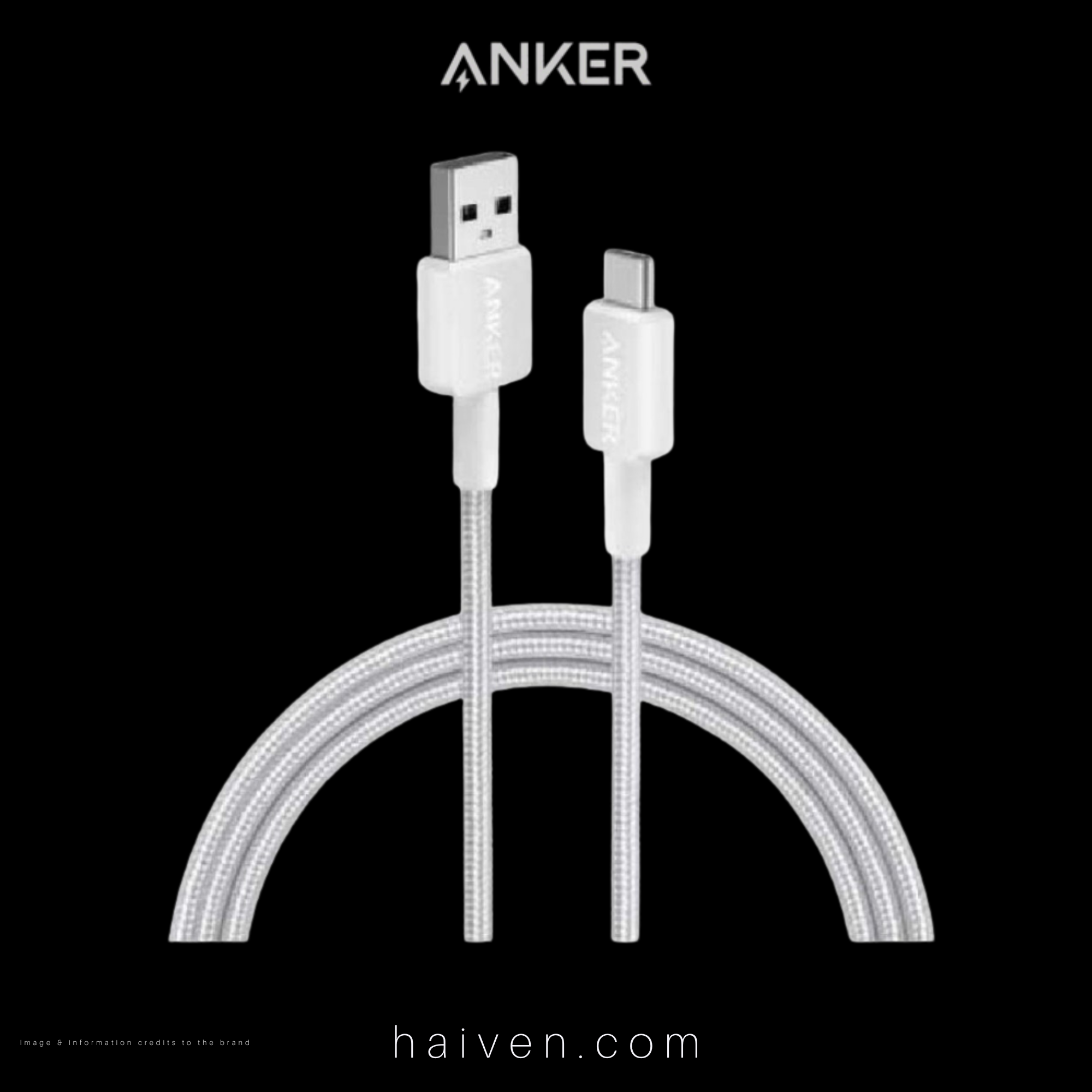 Anker 322 Cable USB-A to USB-C 6ft Braided White