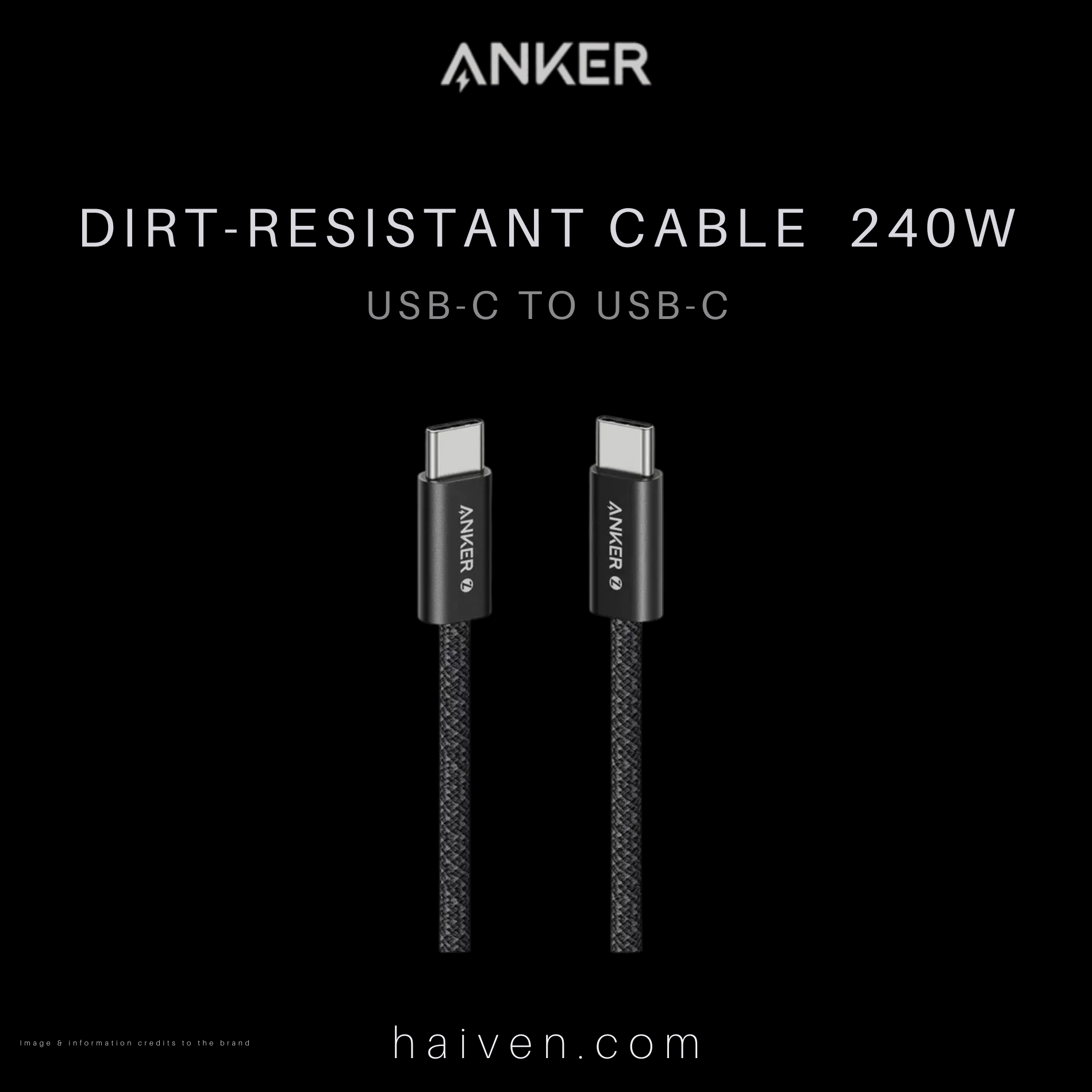 Anker Cable 240W 3ft Dirt-Resistant Black
