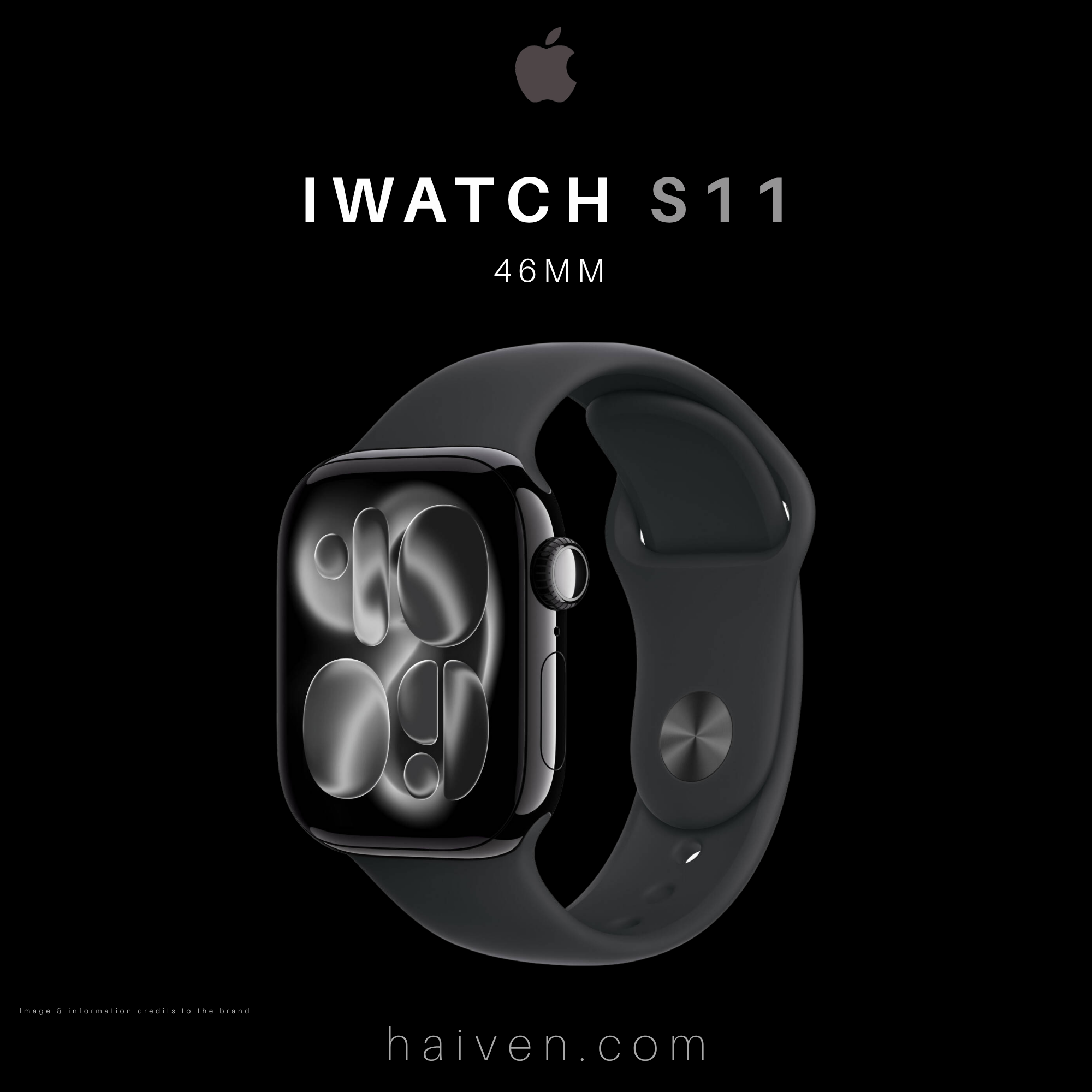 Apple iWatch MEUX4 LW/A S11 GPS 46MM Jet Black Aluminum Case with Black Sport Band M/L