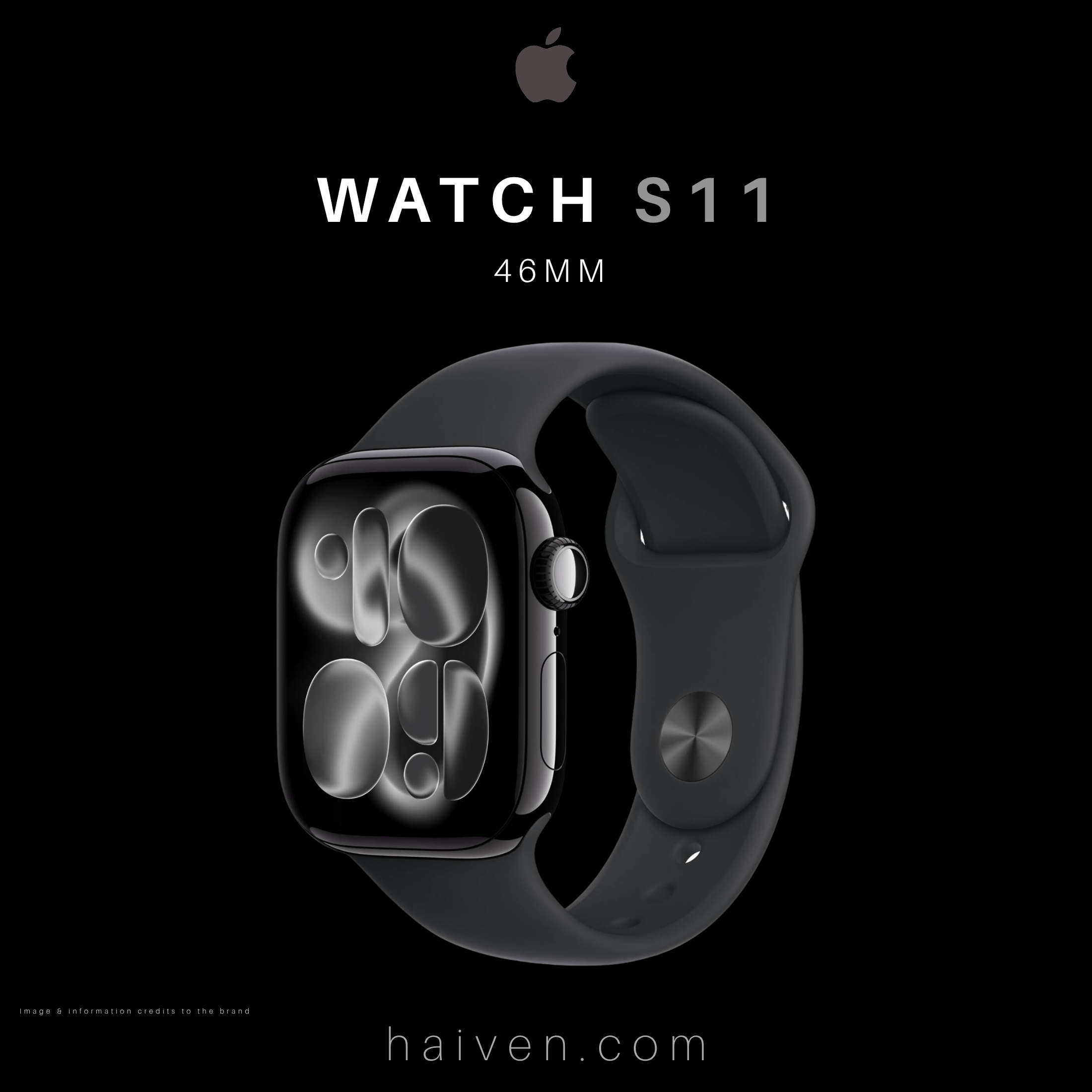 Apple Watch Series 11 GPS 46MM Jet Black Aluminum Case with Black Sport Band M/L