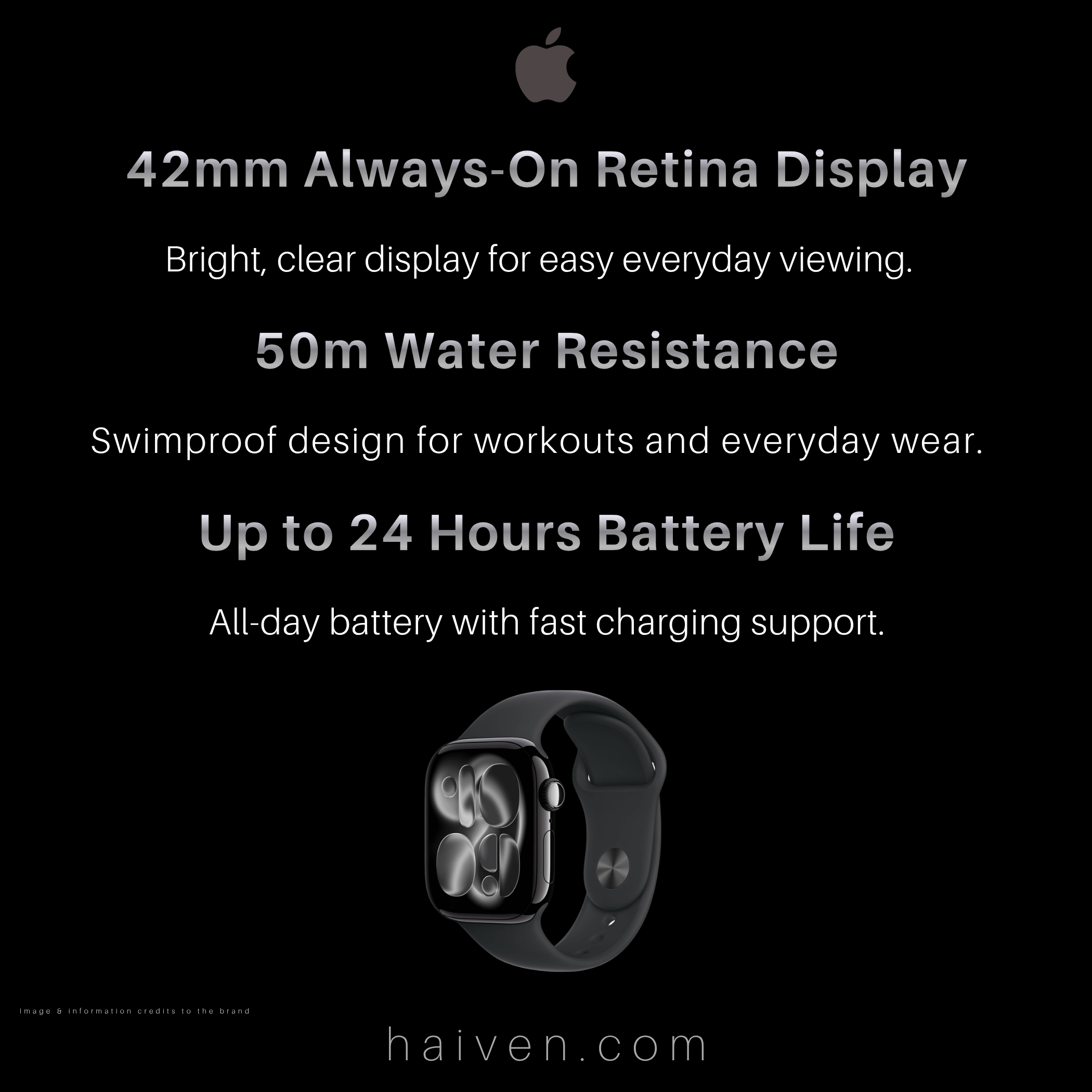 Apple Watch Series 11 GPS 42MM Jet Black Aluminum Case with Black Sport Band S/M