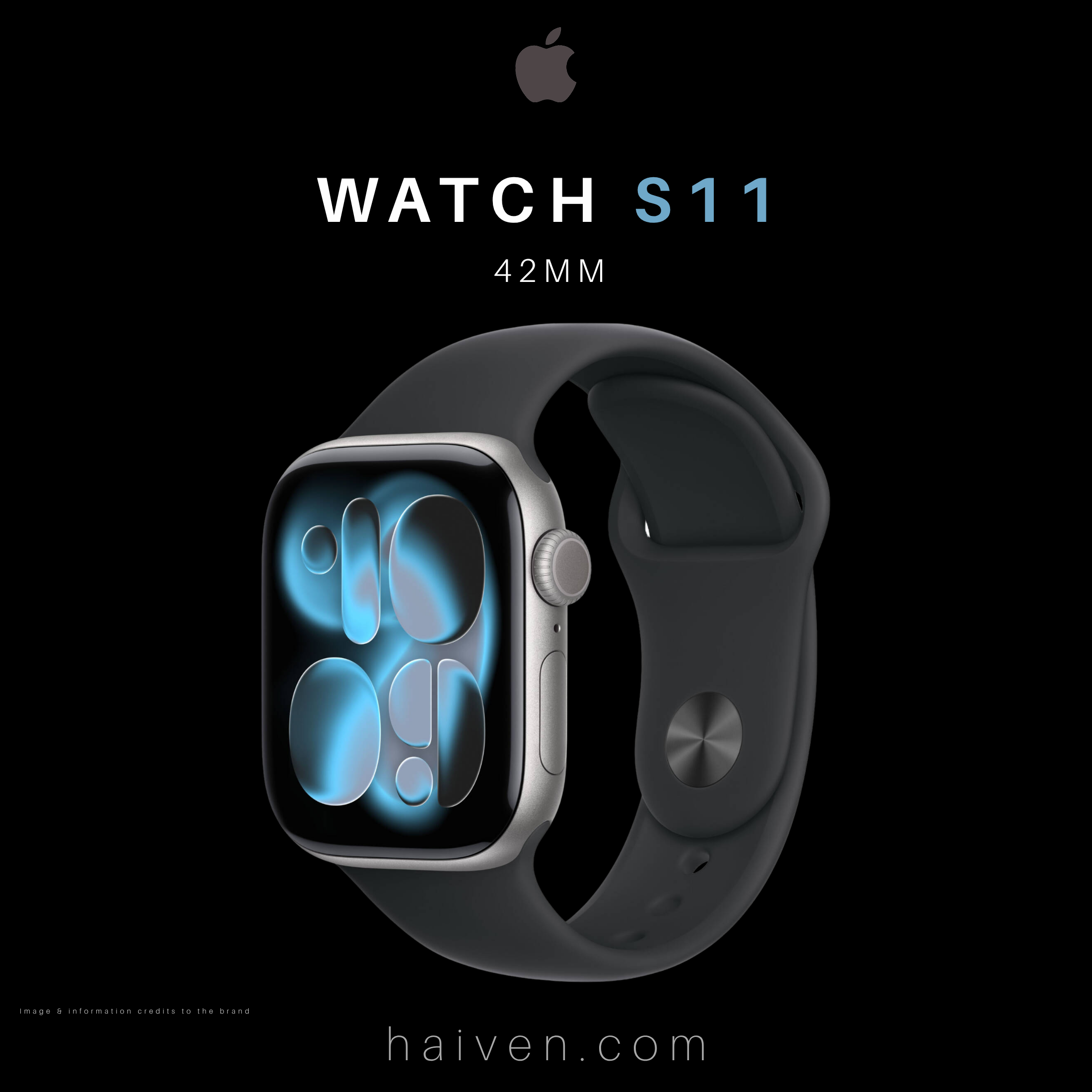 Apple Watch Series11 GPS 42MM Space Gray Aluminum Case with Black Sport Band S/M