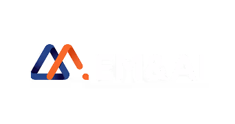 EM&AI company logo with stylized blue and orange overlapping triangle shapes.