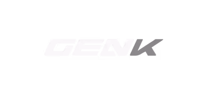 Logo with stylized text reading 'GENK' in a bold, modern font with a gradient from white to gray.