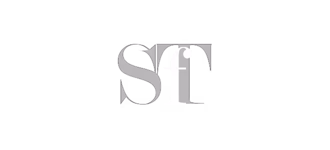 Logo with stylized letters S, f, and T intertwined in black and white.