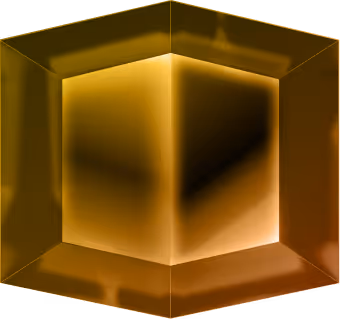 Golden translucent cube with beveled edges and shaded interior showing depth.