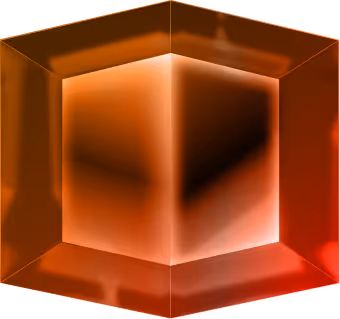 Translucent orange hexagonal 3D shape with a glowing cube inside.
