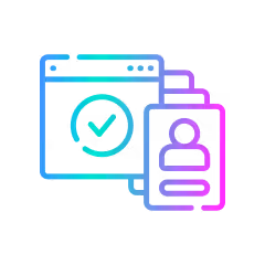 Colorful icon of a web browser window with a checkmark alongside a user ID card.