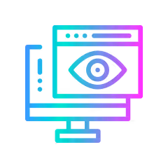 Computer monitor displaying an eye symbol on a webpage, representing online privacy or monitoring.
