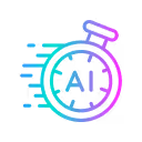 Icon of a stopwatch with the letters AI inside and speed lines behind it.