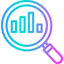 Magnifying glass focusing on blue and green bar chart inside a circular gradient border.