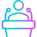 Outline icon of a person standing at a podium with two microphones.
