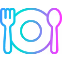 Icon of a plate with a fork on the left and a spoon on the right.