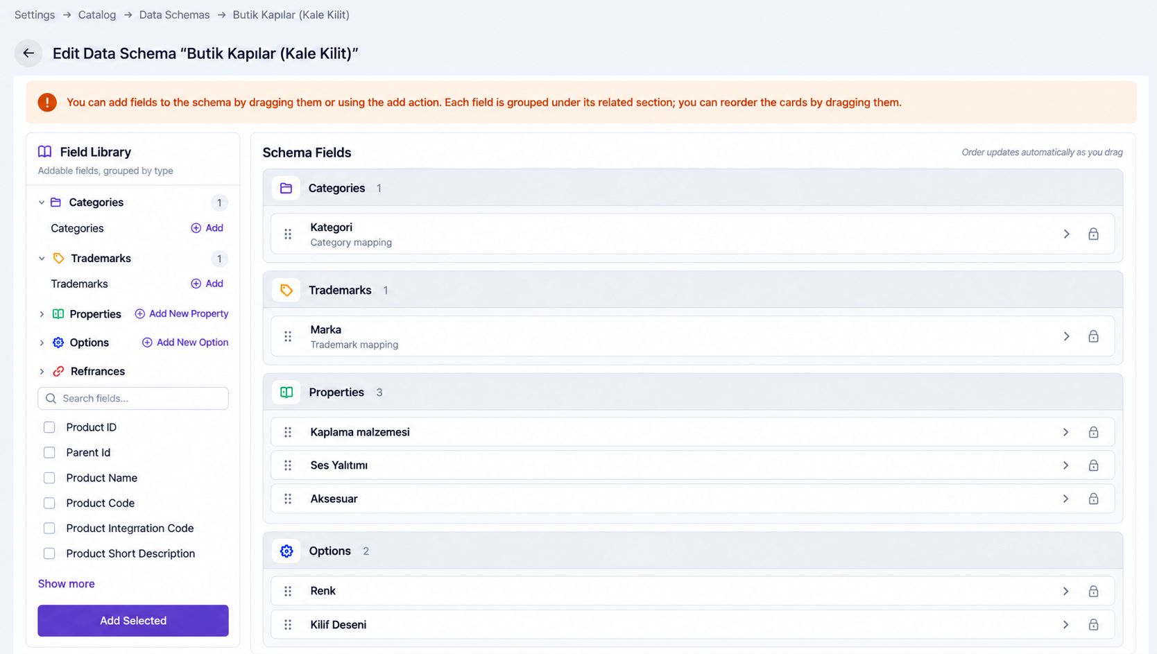 Lidia B2C Console data schema management