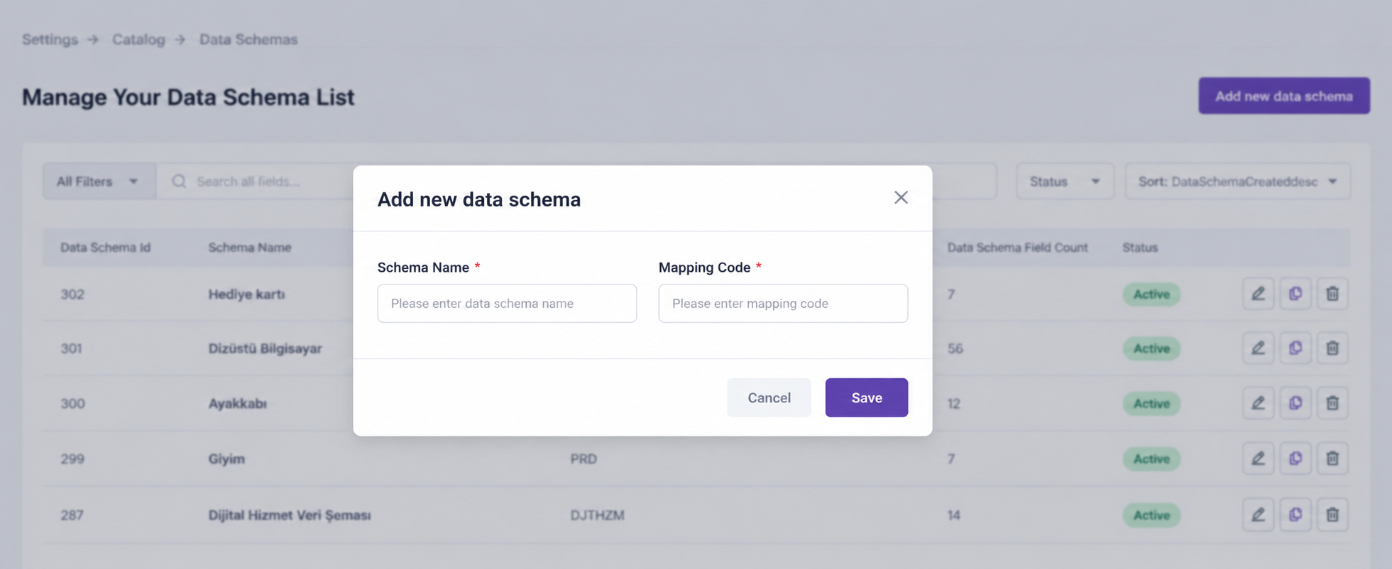 Add New Data Schema Window