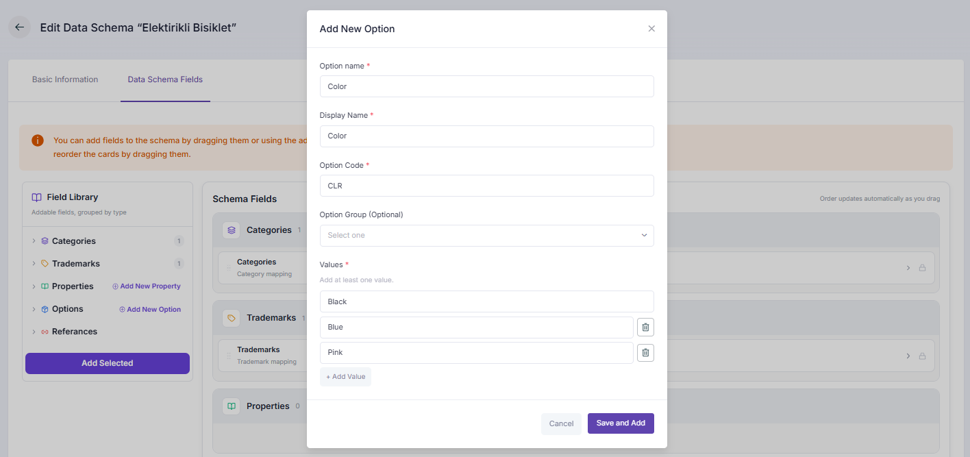 Option field example