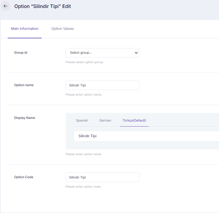 Option Detail Page