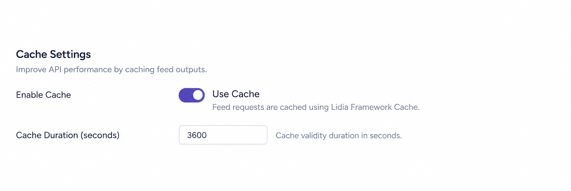 Feed Cache Settings