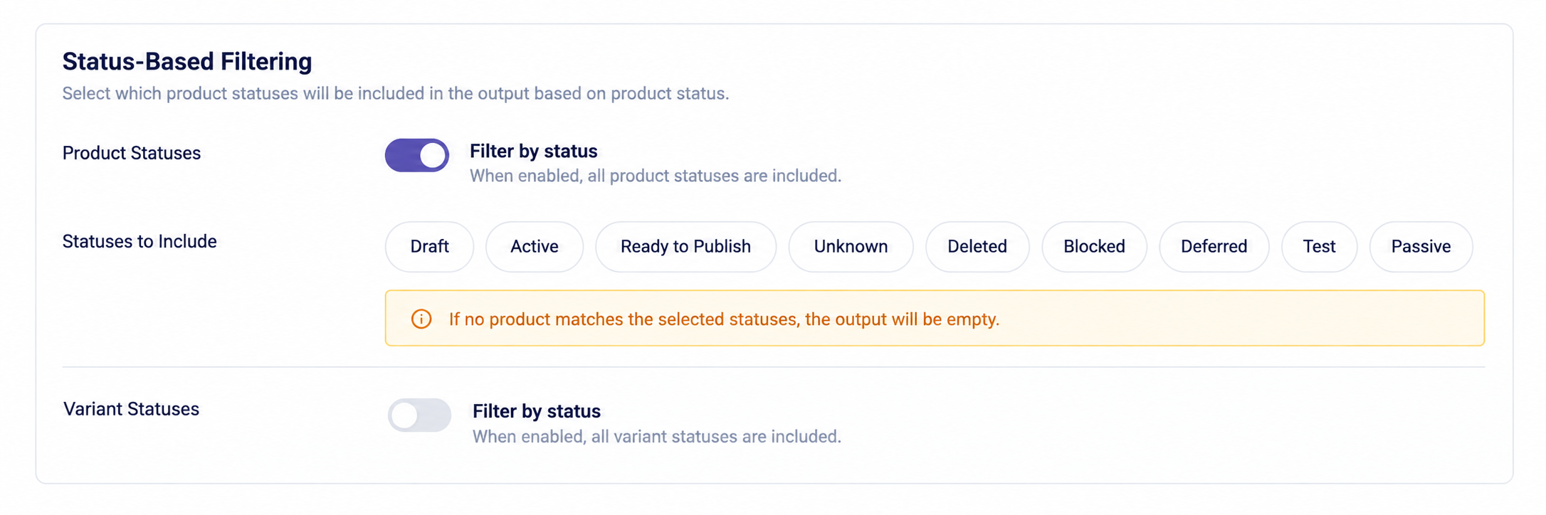 Status Filtering Settings