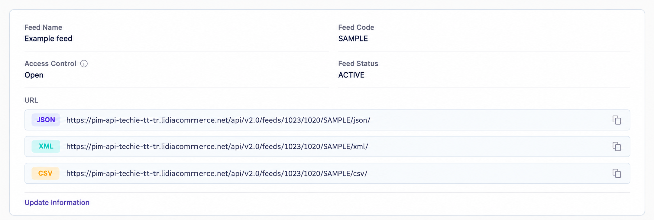 Feed Basic Information and Access Settings
