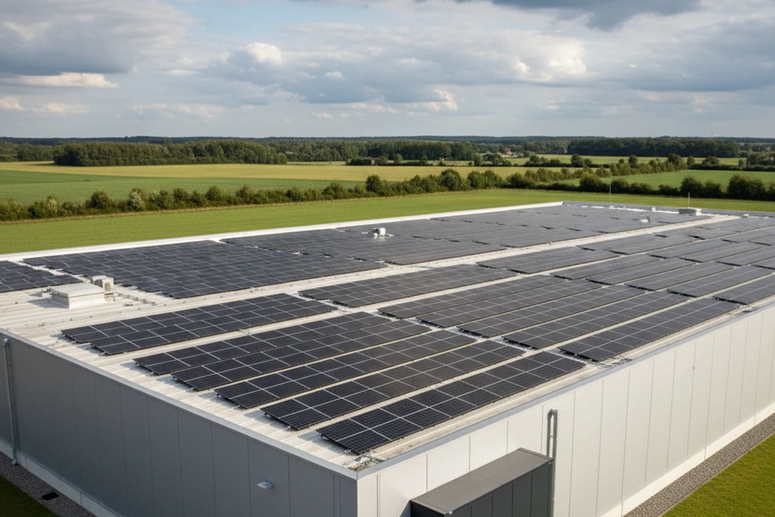 Gewerbliches Gebäude mit Full-Black-Solaranlage und Batteriespeichersystem für Peak Shaving und Eigenverbrauchsoptimierung