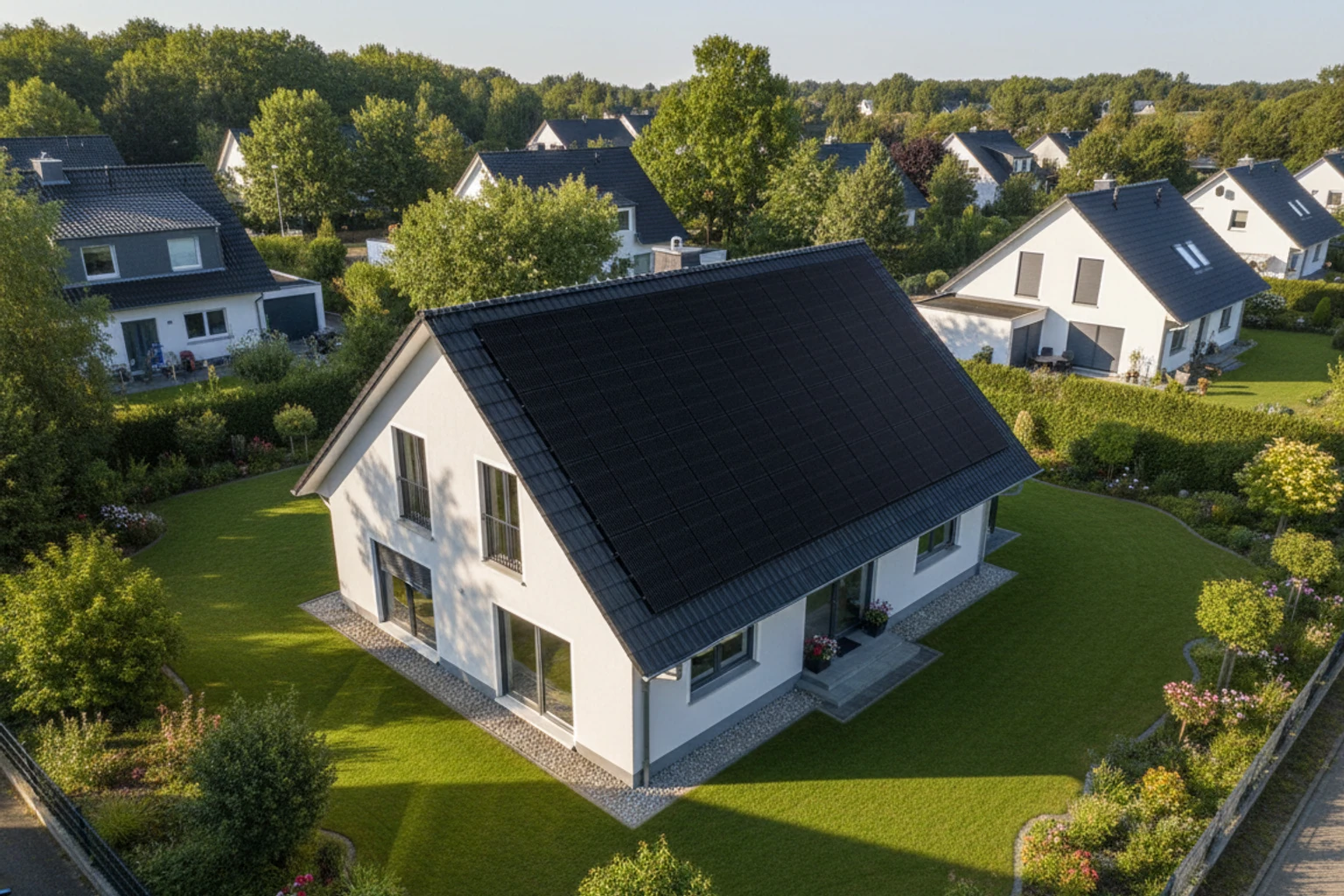 Einfamilienhaus in Norddeutschland mit Full-Black Photovoltaikanlage auf dem Dach – Solaranlage Kosten 2026