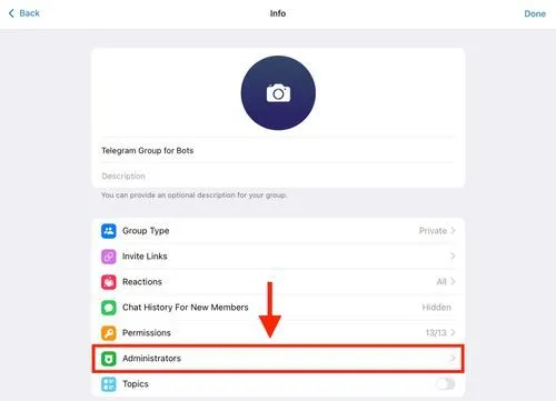 Click on Administrators in your Telegram Group Settings
