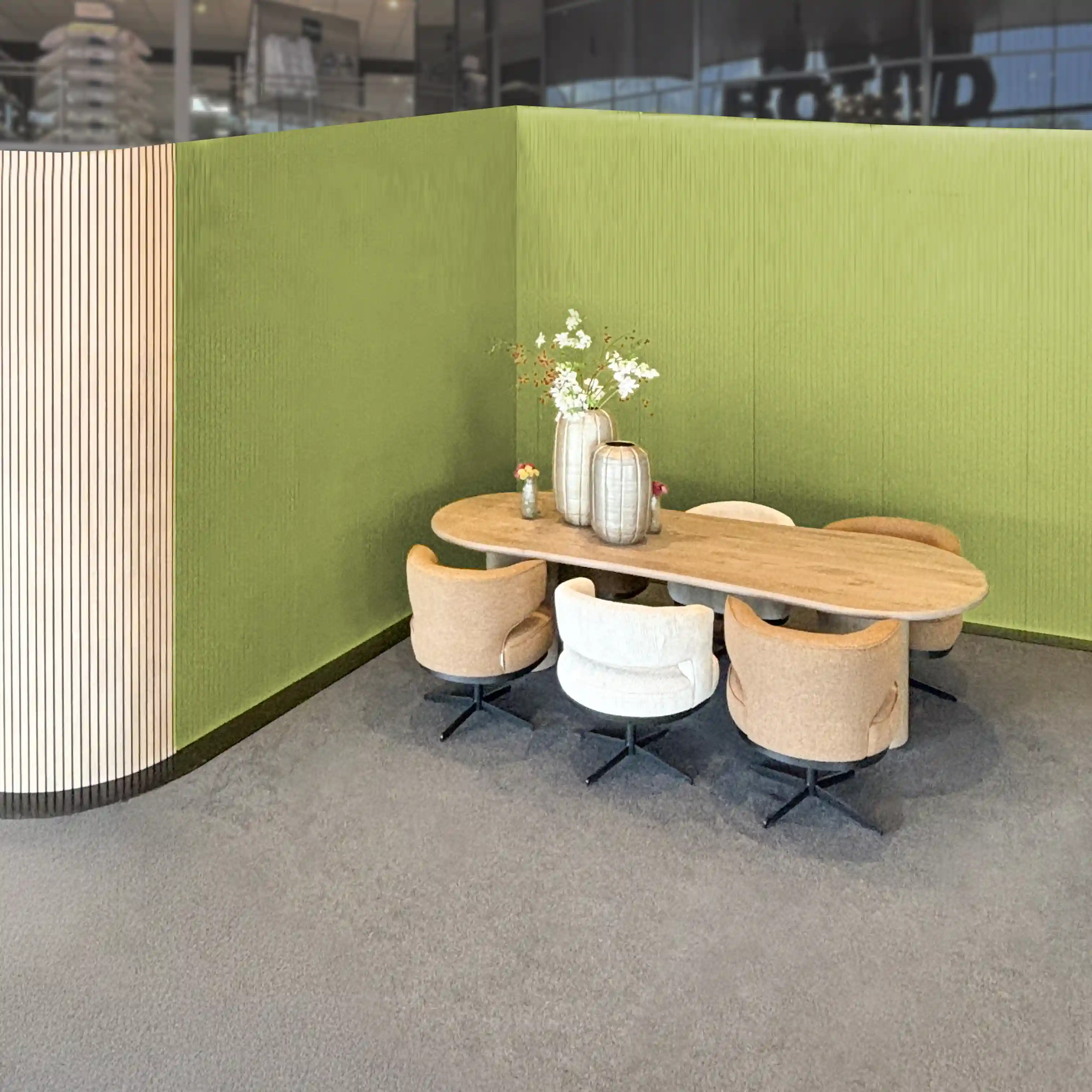 Akoestische wanden in groen Flexpanel