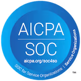 AICPA SOC blue circular logo for service organization certification