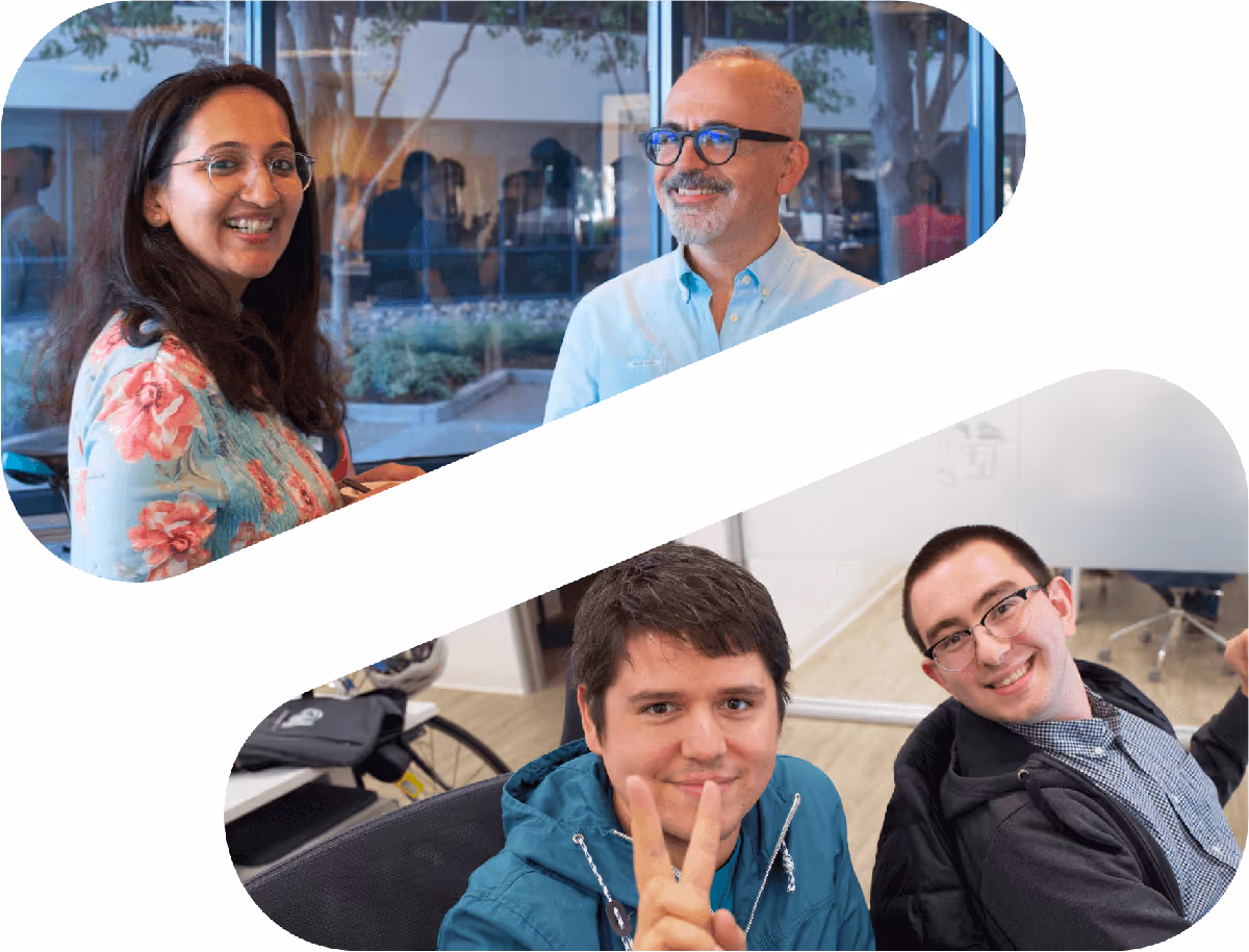 Diverse group of colleagues smiling in office and workspace settings