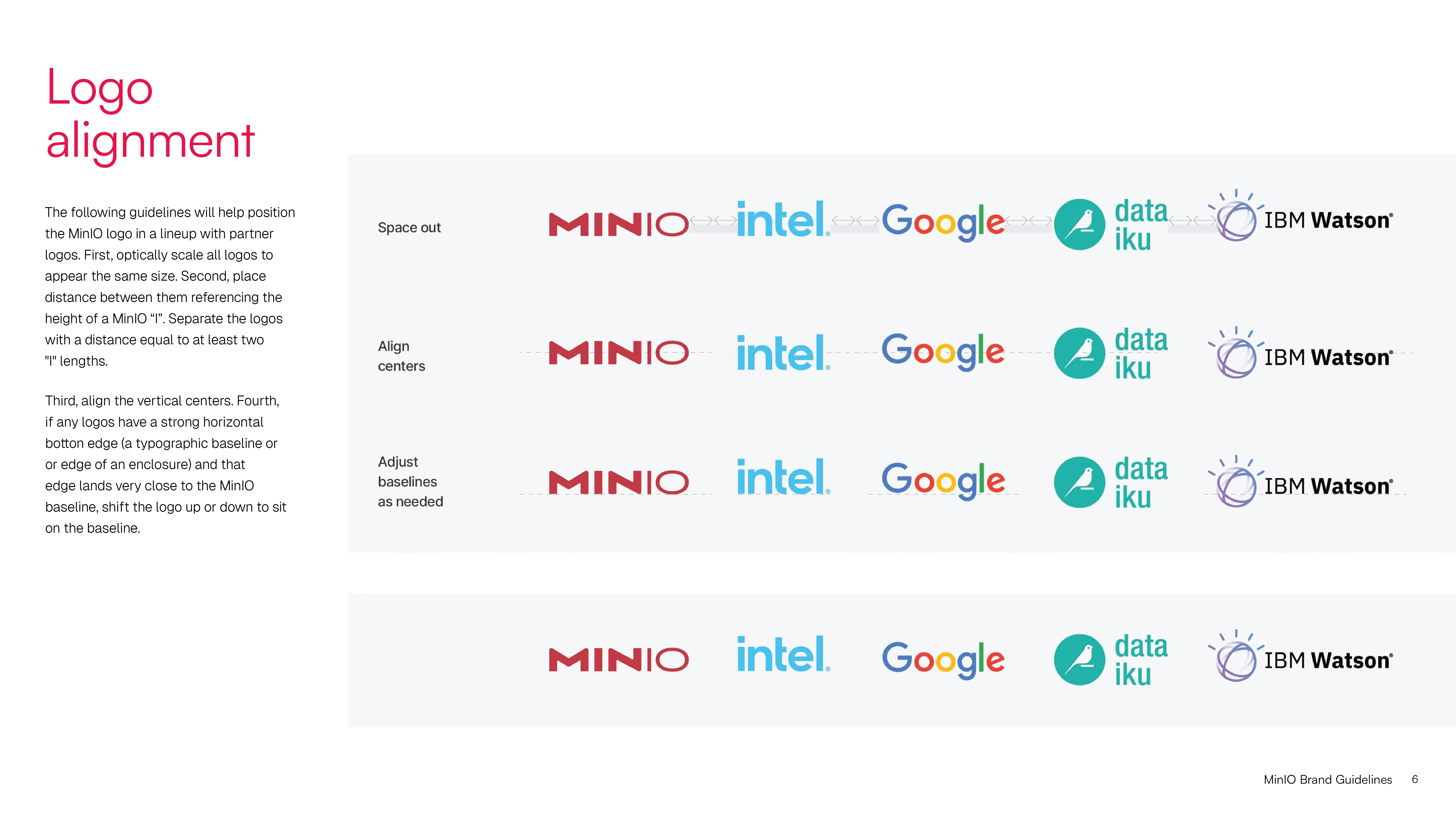 Graphic showing logo alignment guidelines for tech company logos
