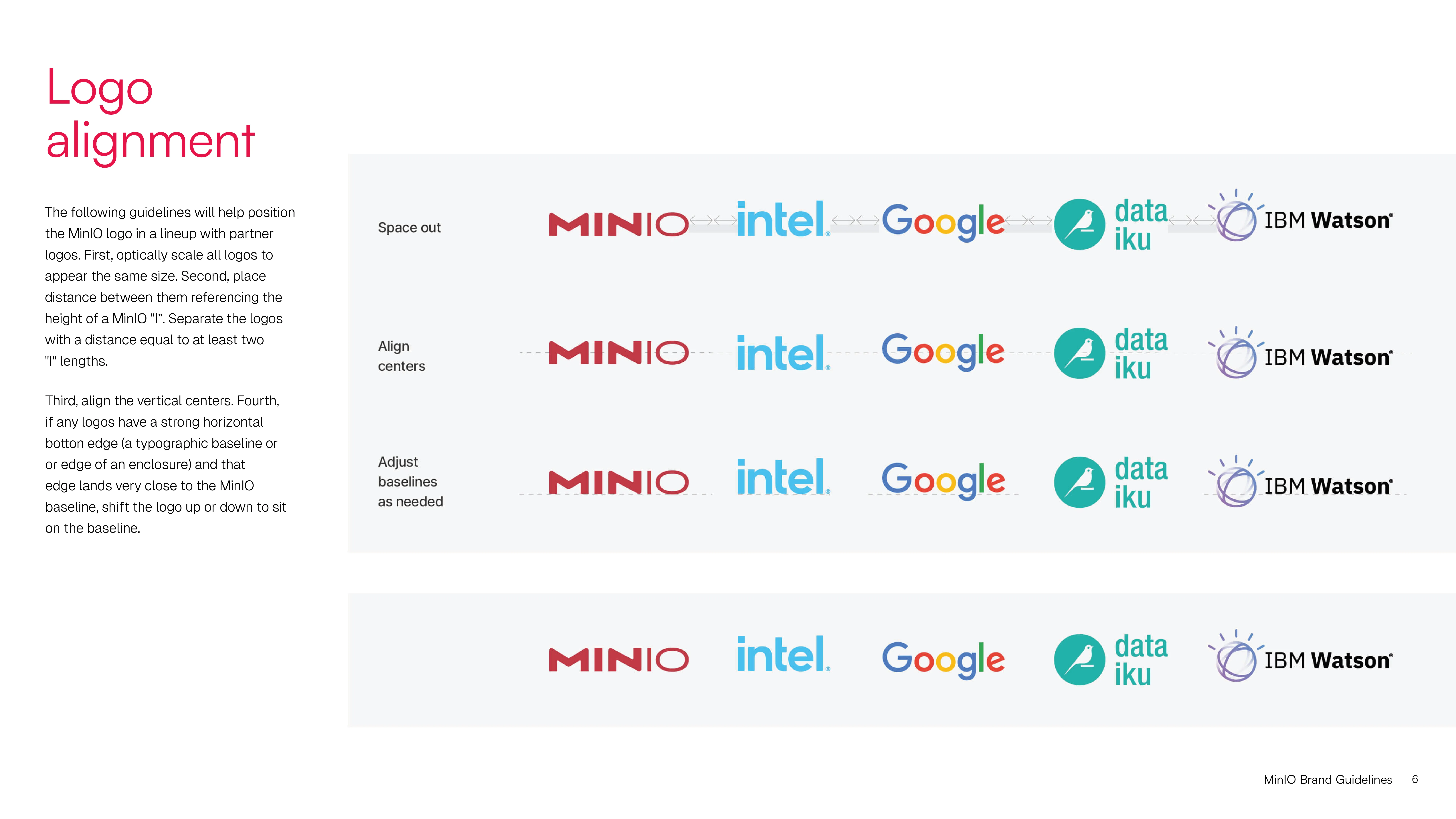 Graphic showing logo alignment guidelines for tech company logos