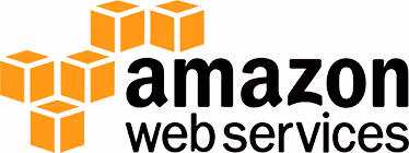 Amazon Web Services logo with orange cubic blocks and text