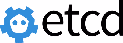 Etcd logo with blue gear-shaped icon and robot-like mascot