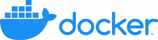 Docker logo with blue whale and shipping containers
