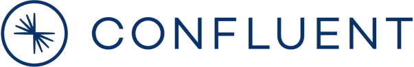 Confluent logo with radial burst icon in blue and navy text