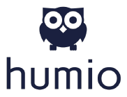 Humio logo with a cute navy blue owl and company name