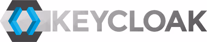Keycloak logo with hexagonal design in blue, gray, and black colors