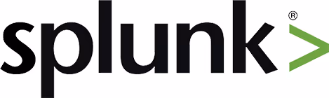 Splunk logo with black letters and a green angle bracket