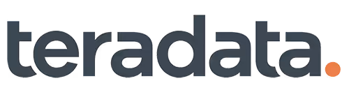 Teradata logo with gray letters and an orange dot