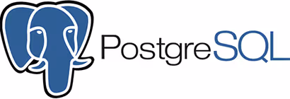 PostgreSQL logo featuring a blue elephant and the database software name