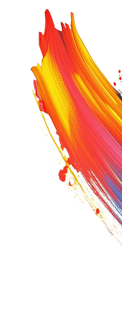 Vibrant abstract painting with sweeping brushstrokes in red, yellow, and orange