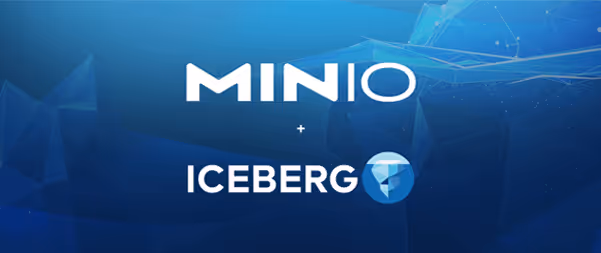 Minio Iceberg logo with blue underwater-themed background