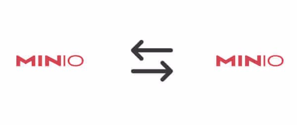 Minio logo with bidirectional arrows between two brand names