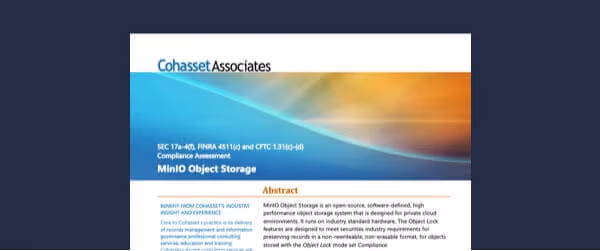 Cohasset Associates document with blue and orange gradient header
