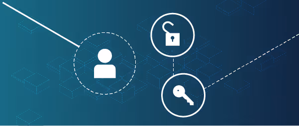 Cybersecurity network diagram with user, lock, and key icons