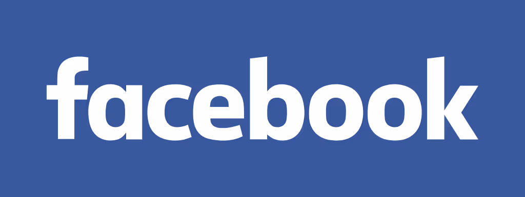 Facebook logo in white letters on blue background