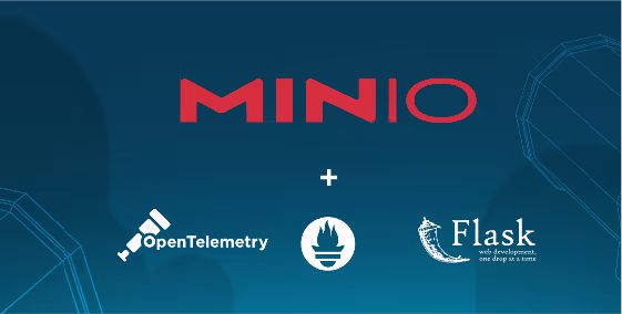 MinIO logo with OpenTelemetry, Flask, and integration icons