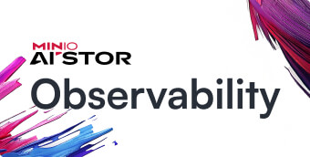 Minio AI Stor Observability logo with colorful abstract brush strokes